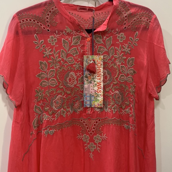 Johnny Was Beautiful Britta coral Tunic Top, with embroidery size S NWT . - Picture 16 of 16